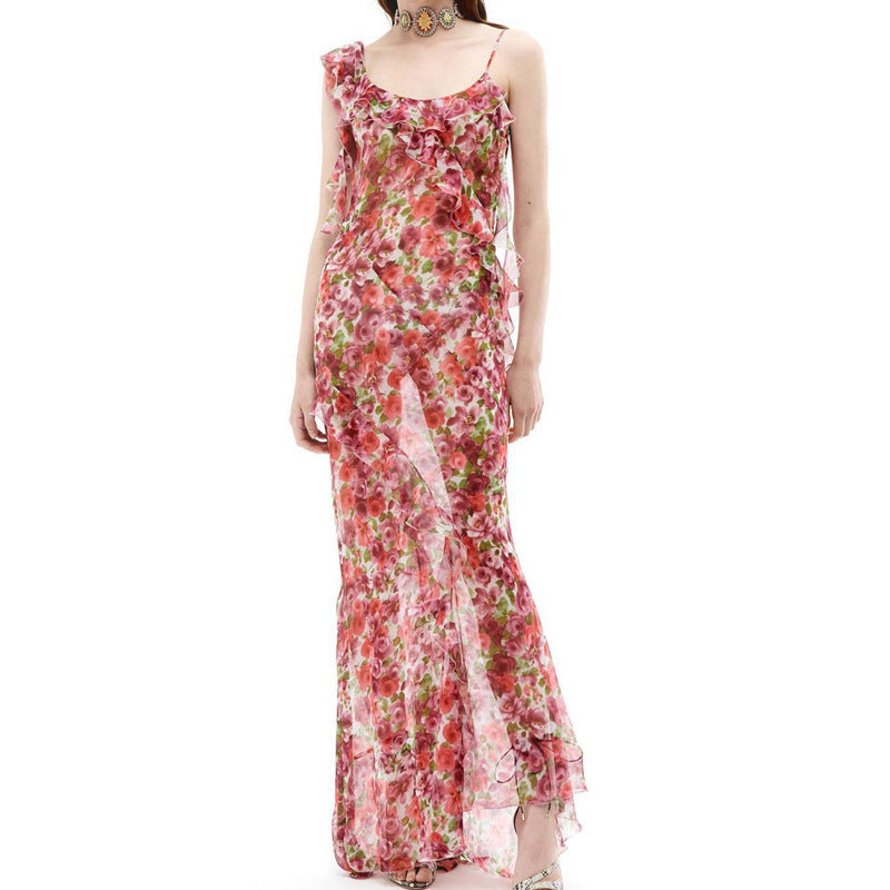 Women's Sweet Pastoral Floral Ruffled Dress Suspender