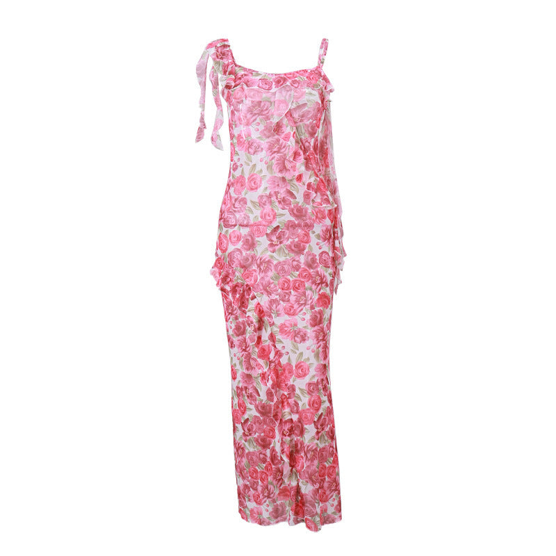 Women's Sweet Pastoral Floral Ruffled Dress Suspender